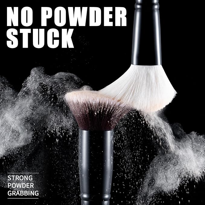 ZAMEL Professional Travel Goat Hair Makeup Brushes Set, 15Pcs Kabuki Face & Eye Makeup Brush set Ultra Soft Dense Flat Foundaiton Blush And Extra-large loose Powder Brush Eyeshadow