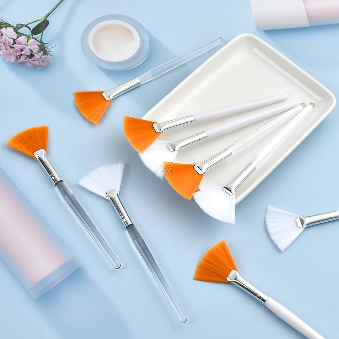 60 Pieces Fan Brushes, Soft Fan Brushes for Facials, Facial Applicator Brush for Women Girls, Facial Brushes Esthetician for Mud Clay Mask, Makeup, Yellow, White