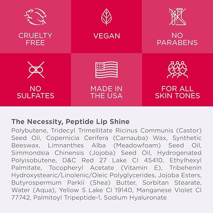 Côte Beauty's Peptide Lip Shine in Lola, Ultra Hydrating & Long-Lasting Coral Plumping Lip Gloss for Women with Hyaluronic Acid, Shea Butter & Jojoba Oil, Vegan & Cruelty-Free, 0.12 Fl Oz