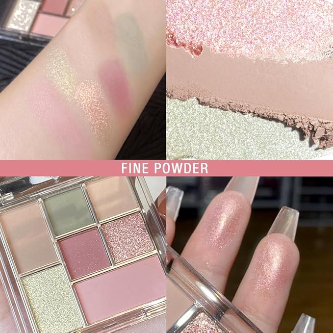 Nude Pink 7Colors Eyeshadow Makeup Palette with Mirror,Green Natural Neutral Eye Shadow Palettes for Older Women,Long Lasting Naturing-Looking,Lightweight,Waterproof,Eye Makeup Kit Travel Size,Vegan