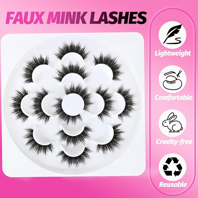Veleasha Lashes 5D Faux Mink Lashes Volume False Eyelashes Handmade Fluffy Eye Lashes Fake Lashes Eyelashes 7 Pairs Luxurious Fake Eyelashes Pack (5D15)