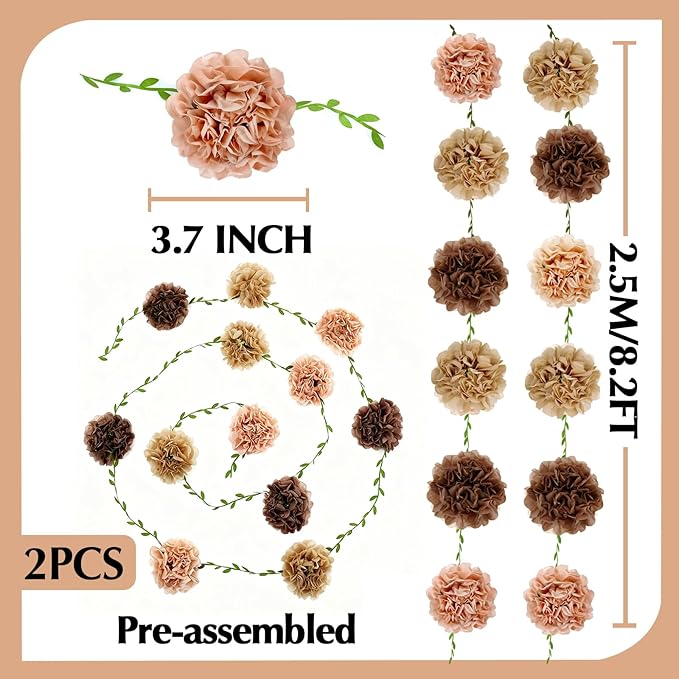 Tissue Paper Pom Pom Garland Hanging Paper Flower Decorations for Wedding Baby Shower Engagement Garden Tea Party Bridal Shower Spring Summer Wall Decor Nursery Arch Backdrop