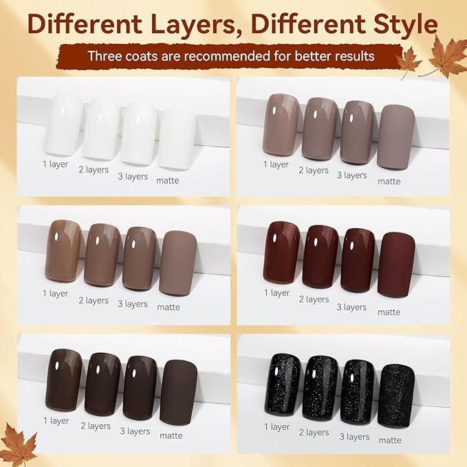 MIZHSE Brown Nail Polish Set - 6 Colors Nude White Glitter Winter Collection Quick Dry DIY Nail Art Salon Gift For Women