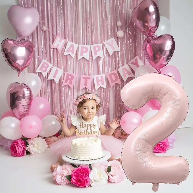 Pink 40 Inch Balloon Number 2, Large Dusty Retro Pastel Pink Foil Number 2 Balloons Set 0-9 for Girls, Digital 2 Helium Balloon for Boho Baby Shower Anniversary 2nd Coquette Birthday Party Decorations