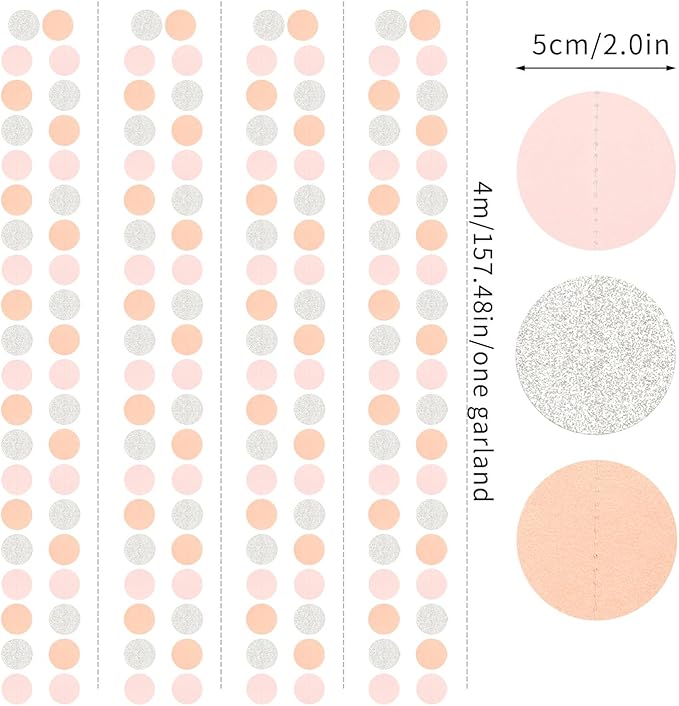 Pink-Silver Peach Birthday Party-Decorations Streamers - 52FT Hanging Paper Garland Banner,Baby Bridal Shower Engagement Anniversary Bachelorette Wedding Graduation Backdrop Decor Hugtmr