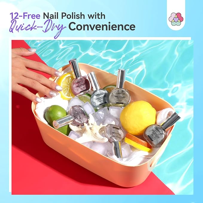 SAVILAND Color Artistry Cat Eye Nail Polish Set: Quick Dry 6 Colors Nail Polish with Magnet 12-Free Fingernail Polish Air Dry Nail Lacquer Bulk for Beginners Glass Bead Effect Manicure Women Gift