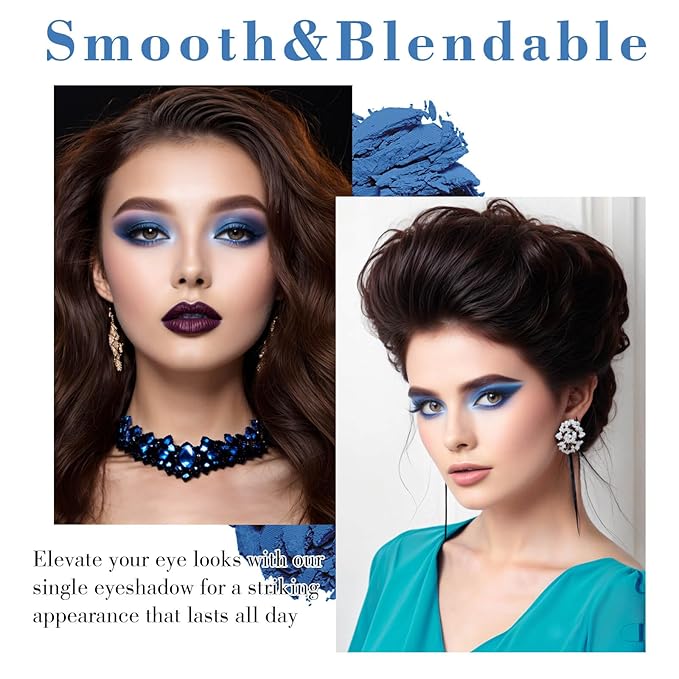 MEICOLY Single Blue Eyeshadow with Mirror and Mini Brush,Matte Eye Shadow Powder,High Pigment Eye Makeup,Waterproof Eyeshadow Palette,Talc-Free,Long Lasting,Blendable
