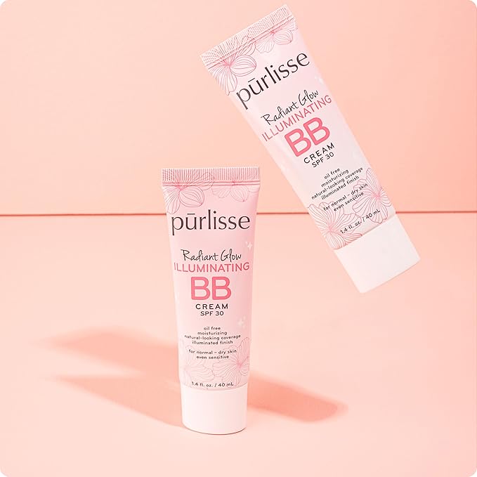 pūrlisse Radiant Glow Illuminating BB Cream with SPF 30 - Glow BB Cream Enriched with Goji & Hawthorn Berry for Dewy Skin - Helps to Improve Skin Texture & Radiance - Tan Deep (1.4 oz)