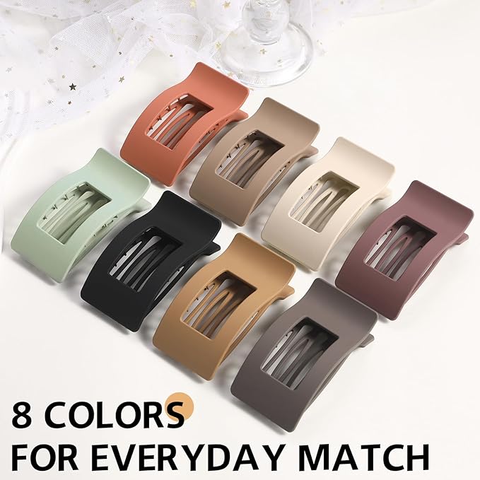 8 Pack French Flat Hair Clips for Women – Large Matte No-Slip Claw clips for Thick & Thin Hair, Strong Hold Styling Barrettes Accessories (Neutral)