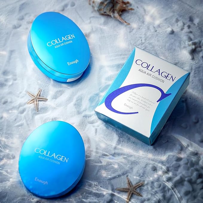 Enough Collagen Aqua Air Cushion, Hydrating Foundation with SPF50, Dewy Finish and Collagen Boost, Korean Beauty Essential for Radiant Skin, 0.53 oz (#13 - Light Beige)