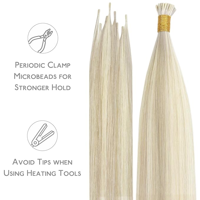 WENNALIFE I Tip Hair Extensions Human Hair, 50g 100s 16 Inch Ash Blonde Highlighted Platinum Blonde Remy Itip Human Hair Extensions Invisible Itips Straight I Tips Fusion Extensions Real Human Hair