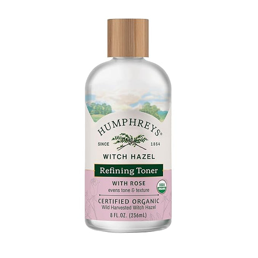 Humphreys Witch Hazel Refining Toner | Wild Harvested Witch Hazel & Rose | USDA Organic | Natural | Soothing & Clarifying | 8 Fl Oz