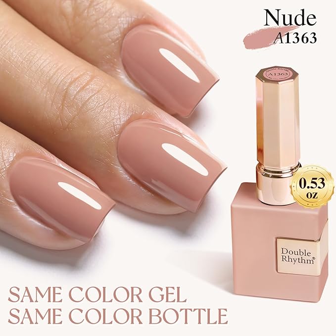Double Rhythm 15ML Skin Nude Gel Polish Pure Sheer Same Color Same Bottle Soak Off Gel Polish Nail Art Manicure Salon DIY at Home for Women (Nude-A1363)