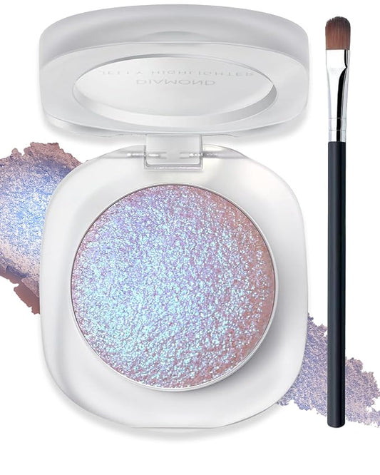 Glitter Holographic Eyeshadow Palette Multichrome Chameleon Face Highlighter, Sparkling Cream Color Shifting Single Eye Shadow Long Lasting Shimmer Inner Corner Eye Brightener Purple Mermaid Makeup-04