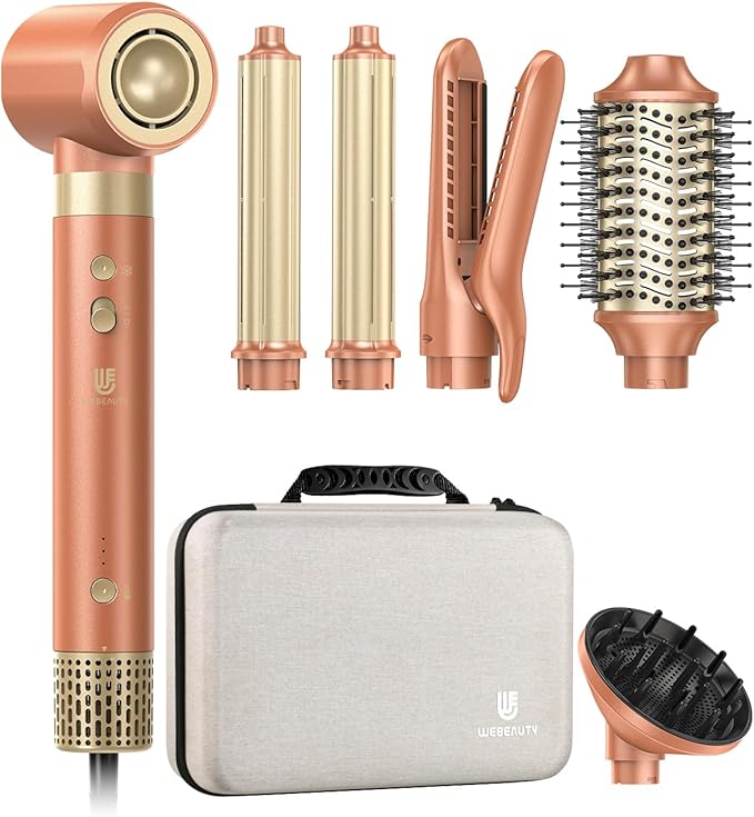 [Dual Voltage] webeauty 6 in 1 Hot Air Styler Wrap, High-Speed Negative Ionic Hair Dryer with Auto Wrap Curlers, Professional Blow Dryer Brush, Diffuser, Volumizer Multiple Styling, No Heat Damage