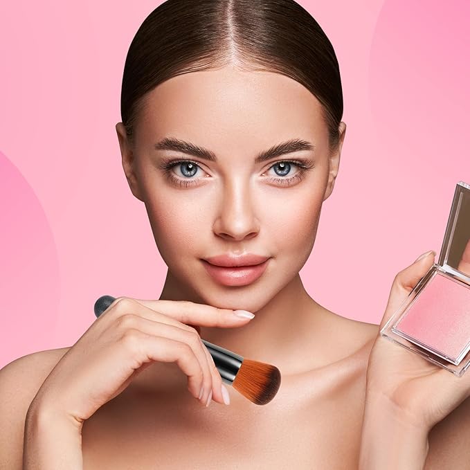 Domed Foundation Brush, 13CM Professional Cheek Blush Brush with Soft Dense Synthetic Bristles Face Kabuki Makeup Brushes for Loose Powder, Liquid, Buffing, Contour, Bronzer, Cream, Blending