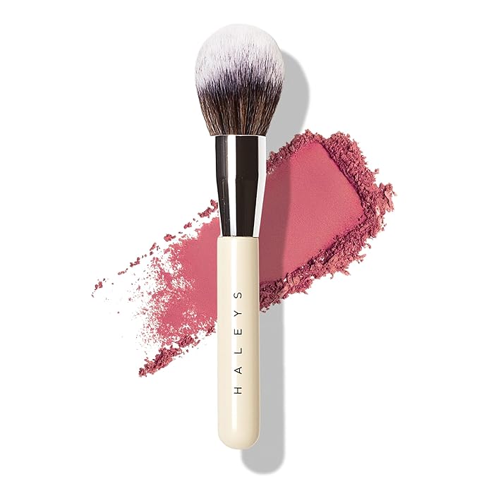 HALEYS Powder Brush VEGAN+CRUELTY-FREE, Soft, Streak-free, Perfect Blending, Buff, Blurs, Smooths, Control, Precision, Complexion tools, For powder, setting powder, blush, Sustainable Wood Handle