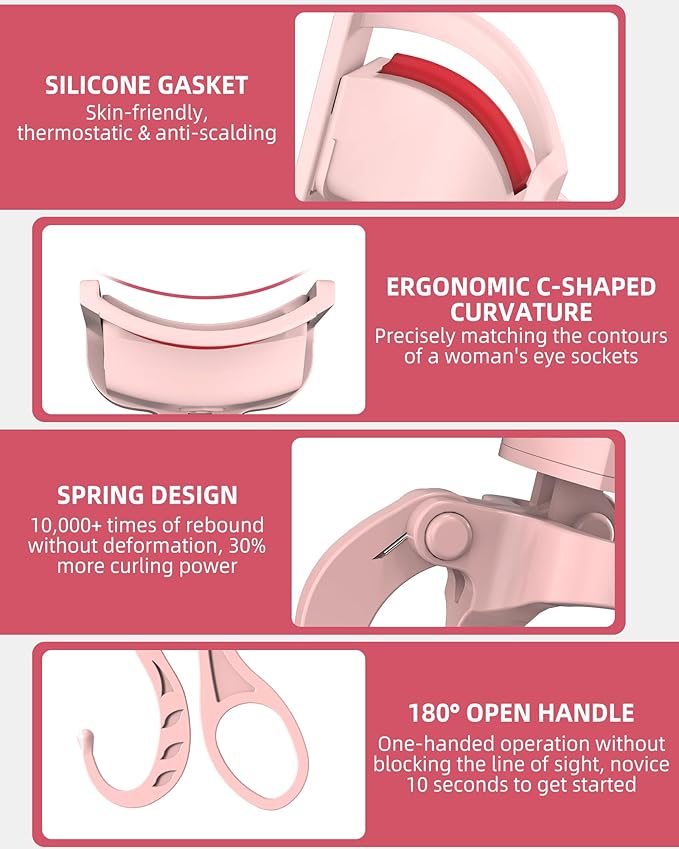 2PCS Heated Eyelash Curler, 5S Fast Heating Electric Eyelash Curler, Safe Anti-Scald Eyelash Curlers with Silicone Pad, Type-C Quick Charge, Intelligent Temp Control, 24H Long-Lasting Curls