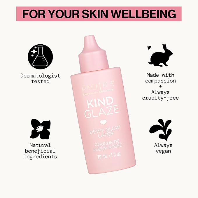Pacifica Makeup Primer – Kind Glaze Dewy Glow Layer, Hydrating Primer with Vegan Collagen, Squalane & Ceramides for Soft-Focus Radiance, Vegan & Cruelty-Free, 1 fl oz