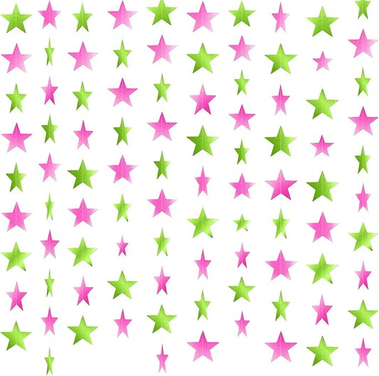 Patelai Glitter Star Garland Banner New Years Decor 130 Feet Star Hanging Banner Twinkle Backdrop for Birthday Classroom Wedding Halloween Christmas Party Supplies(Pink,Green)