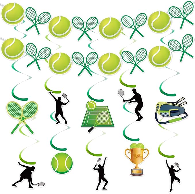 Tennis Party Decorations Green Yellow Tennis Ball Banner with Foil Swirl Hanging Garland Spiral Streamer for Sports Celebrations Team Gatherings Birthday Party Decor Supplies