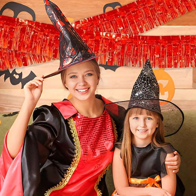 Red Foil Fringe Garland 10FT 2packs, Metallic Foil Tinsel Fringe Banners for Parade Float Decorations Wedding, Birthday Party Graduation (Two Red)