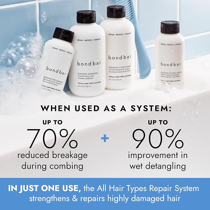 Bondbar Styling Cream for Damaged Hair, Smooths, Strengthens, Repairs all Hair Types & Textures, Vegan, CrueltyFree, 4 Fl. Oz.
