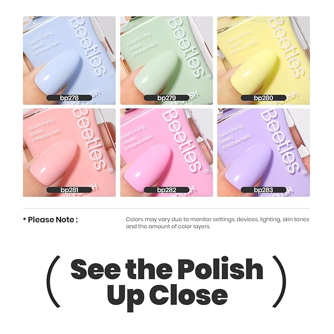 Beetles Pastel Nail Polish Set -6 Colors Pink Blue Yellow Nude Pink Purple Nail Polish Set Quick Dry Finger DIY Air Dry Nail Art Salon Home Pastel Reverie Gift for Women