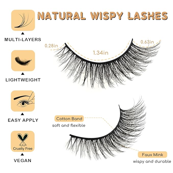 Wispy Eyelashes Natural Cat Eye Lashes Short Mink Lash Strips Fluffy Fake Cateye Eyelash 14 Pairs False Volume Eye Lash Pack Natural Look