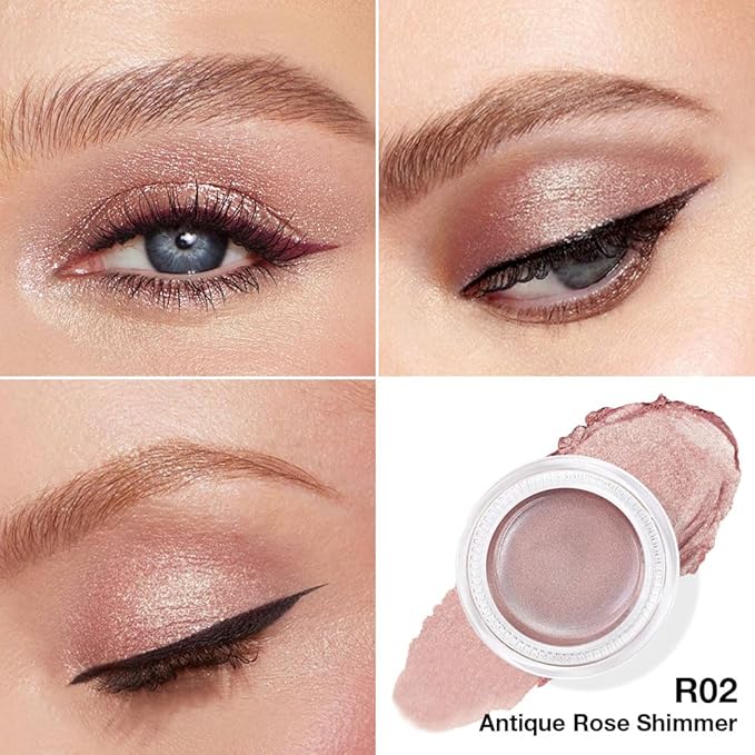 evpct Single Cream Eye Shadow Palette Pot Makeup for Older Women, Antique Rose Mauve Pearl Shimmer Glitter Metallic Monochrome Cream to Powder Eyeshadow Palette Eye Brightener, Waterproof Blendable