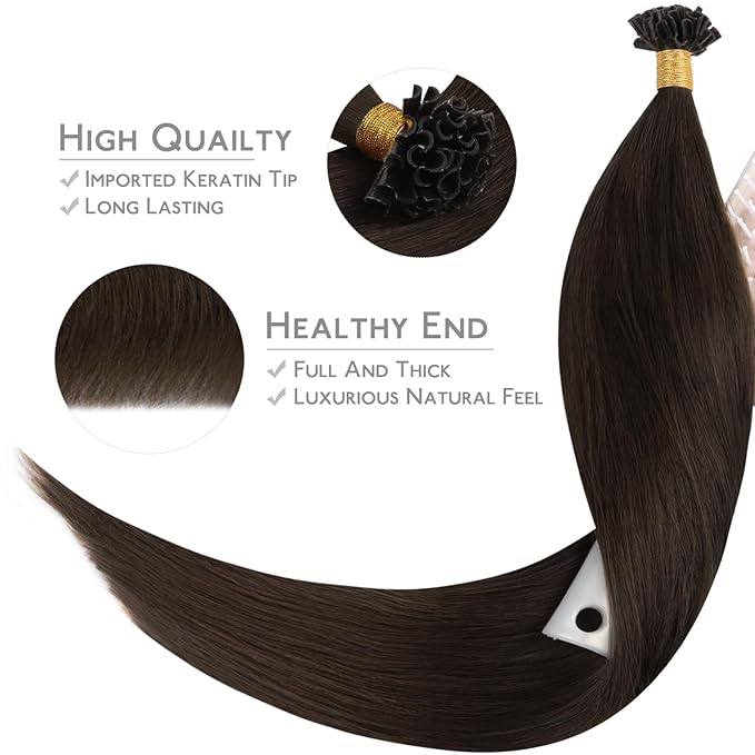 WENNALIFE U Tip Hair Extensions Real Human Hair, 50g 50s 14 Inch Light Dark Brown Remy Hair K Tip Invisible Straight Keratin Bond Hot Fusion Hair