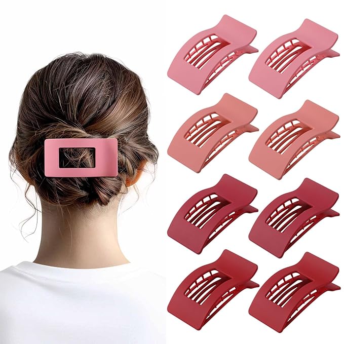 8 Pack French Flat Hair Clips for Women – Large Matte No-Slip Claw Barrettes for Thick & Thin Hair, Strong Hold Styling Accessories (Red and Pink)