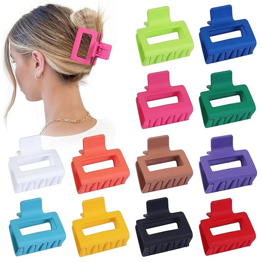 2 Inch Medium Hair Claw Clips 12 Pcs Square Hair Clips for Thin Hair Matte Nonslip Acrylic Banana Jaw Clips Bulk Hair Accessories for women and Girls - Dopamine
