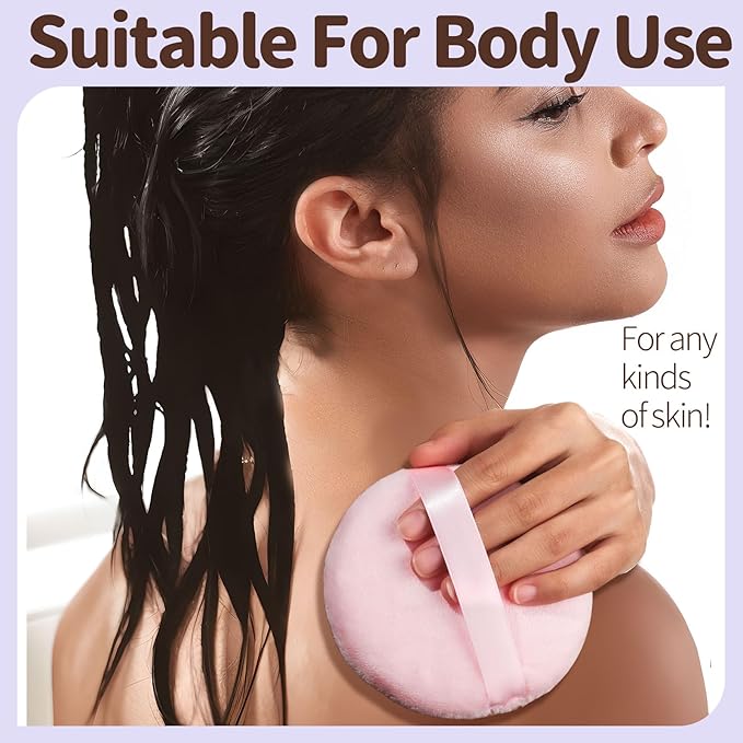 Teenitor 2-Piece Pink Powder Puffs, 4.13-Inch Soft Powder Puffs for Body, Includes Container