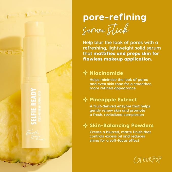 ColourPop Pore Refining Face Serum Stick - Blurring Beauty Balm for Glowy Summer Makeup Prep - Enriched with Pineapple Extract to Help Renew Skin - Selfie Ready (0.28 oz)