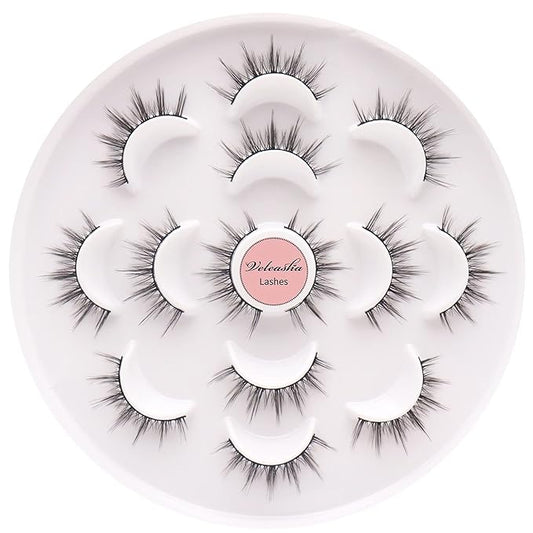 Veleasha 5D Faux Mink Lashes - Luxurious Manga Spike Lashes, 7 Pairs Pack
