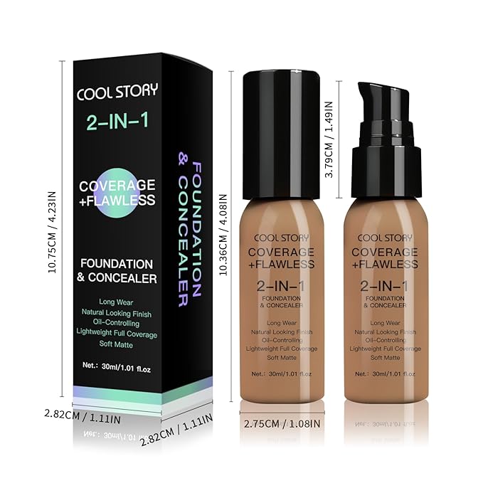 2-in-1 Foundation and Concealer Long Wear Natural Matte Finish Lightweight Coverage (Honey Beige)