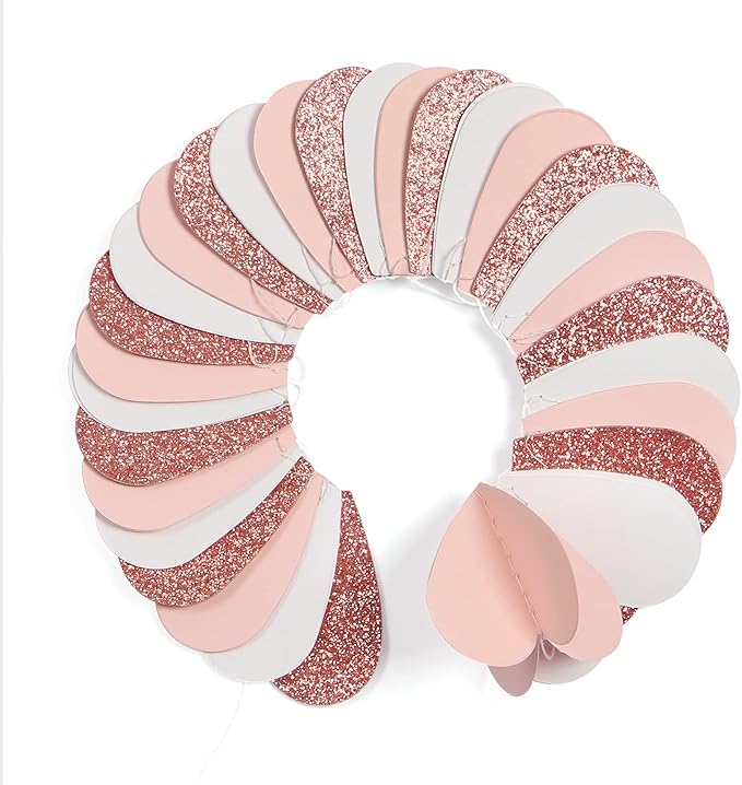 Rose-Gold Pink White 3D-Heart Garland - 39Ft Party Decorations Hanging Paper Streamers Banner,Engagement Wedding Bachelorette Baby Bridal Shower Decor Ouruola