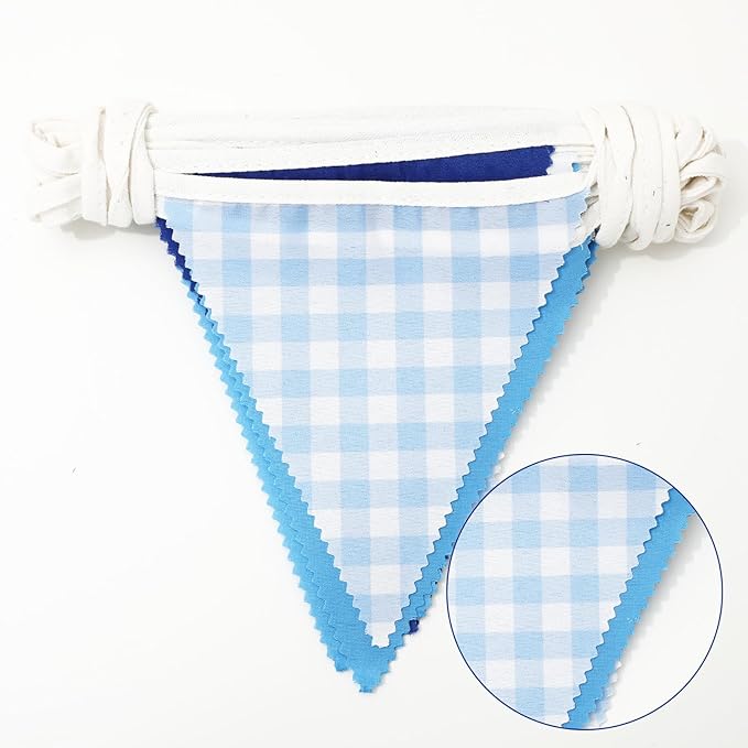 33 Ft Hanging Banner Decoration Triangle Flag Blue Pennant Plaid Fabric Bunting Garland for Birthday Wedding Baby Shower Party Supplies
