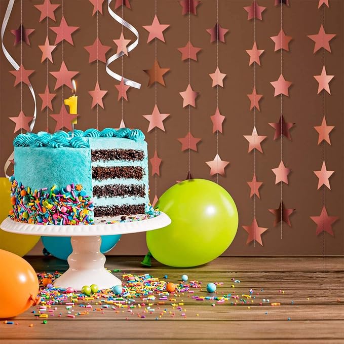 Patelai Glitter Star Garland Banner Decor, 130 Feet Star Hanging Bunting Banner Bright Backdrop for 2025 Graduation Prom Wedding Birthday Christmas Party Supplies(Glitter Rose Gold)