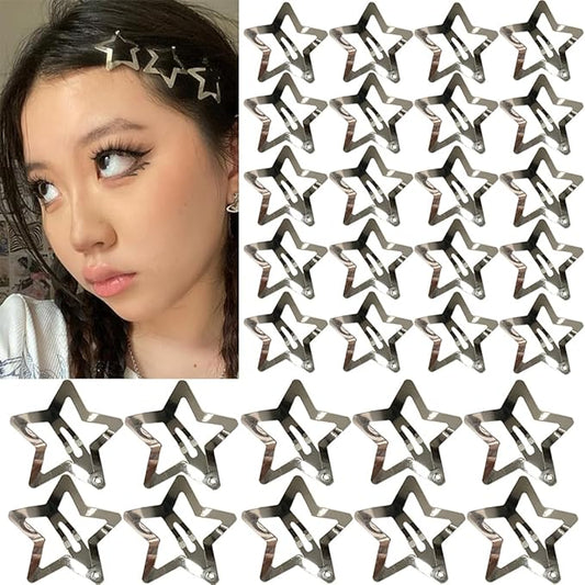 30 PCS Star Hair Clips,20PCS 1.22"Clip and 10 PCS 1.65"Clips Snap Star Hair Accessories Non Slip Clips for Girls Women Y2K Accessories