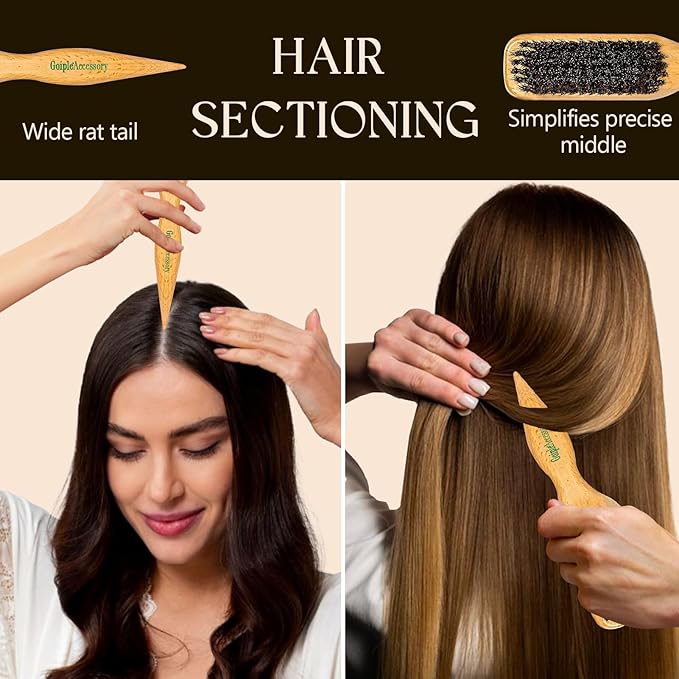 Slick Back Hair Brush & Wax Stick Set for Slick Back Hair – Teasing Boar Bristle Hair Brush for Sleek, Control, Flyaways & Baby Hairs – Wax Stick for Women Sectioning & Smoothing Ponytail Bun