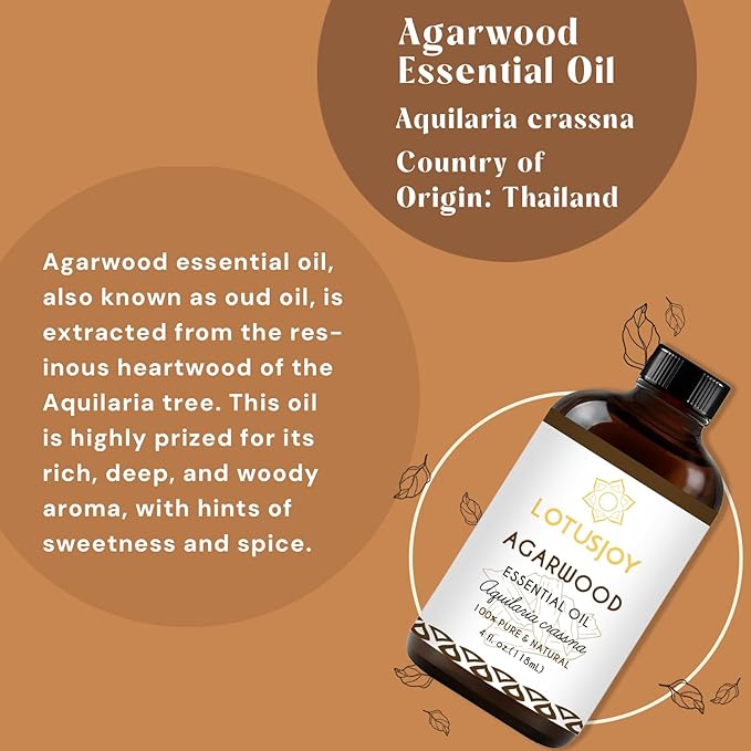 Agarwood Essential Oil, Pure Natural Organic Oud Essential Oil for Diffuser Meditation and DIY Cosmetic Making - 4 Oz