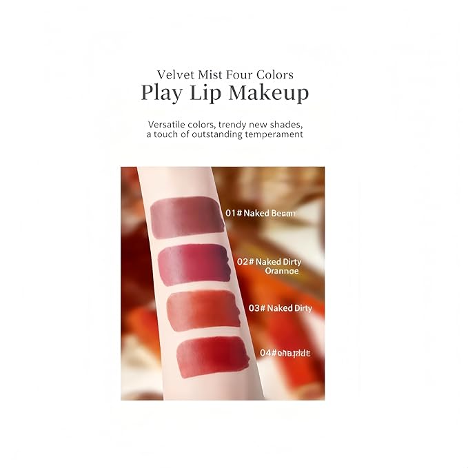 2026 new Velvet Mist Play Lip Makeup, Luxury Gold Orange Lipstick, Velvet Matte Finish, 4 Trendy Colors Available, Lightweight Long-Lasting Formula (4PCS gift case)