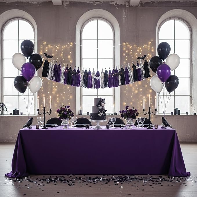 Black,Purple and Silver Tassel Garland,Paper Tassel Banner,Table Decor,Purple,Black and Silver Tissue Tassels Party Decor Supplies for Party,DIY Kits - (15 PCS)