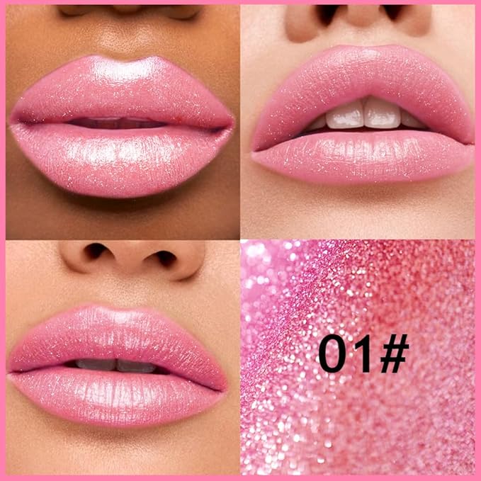 Pink Metallic Lipstick for Women,Lightweight Comfortable Non-Drying Shimmer Frosted Lipstick,Glitter Lip Gloss Stain Long Lasting Waterproof Smudge Proof 24 Hour Full Coverage Lip Makeup,Vegan