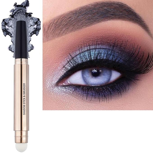 Silver Gray Eyeshadow Stick Makeup, Long-Lasting Waterproof Eye Shadow Pencil, Hypoallergenic Smudge-Proof Glitter Primer Palette Shimmer Eyeliner, Easy to Blend Eye Make Up