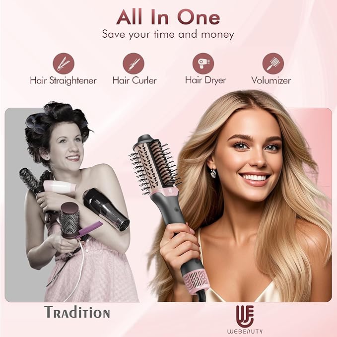 Blow Dryer Brush Hair Straightener: High Speed Hot Air Styler 110,000 RPM for Fast Drying Straightening Volumizing, One Step Volumizer with PTC Smoothing Comb Negative Ion for Silky Frizz-Free (Gold)