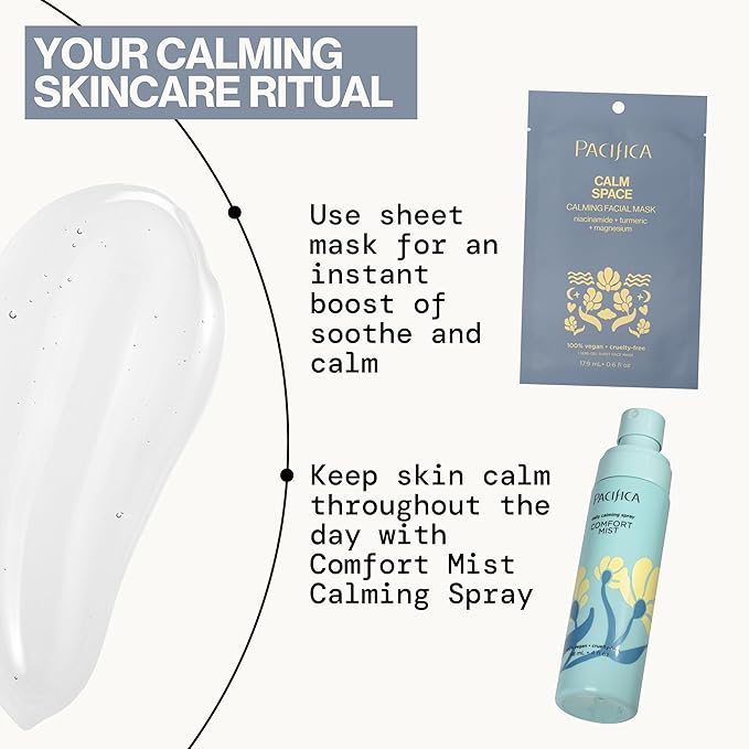 Pacifica Sheet Face Mask - Calm Space - Calming Facial Mask - Niacinamide & Turmeric Soothing Face Mask for Irritated Skin Clean Beauty Vegan & Cruelty-Free Dermatologist Tested