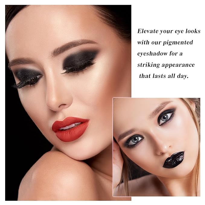 MEICOLY Black Eye Shadow with Mirror,Matte Single Eyeshadow for Halloween,Pressed Powder Eyeshadow Makeup,Matte Shade Eyelid Color Eye Makeup for Women,High Pigment,Long Wear,Waterproof,Intense Color